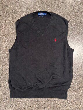 Polo Ralph Lauren Sweater Vest Men’s Large 100% Prima Cotton Black Pony Logo